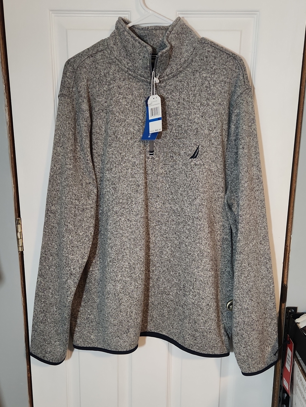 Nautica Men's Gray Heather Zip-Up Sweater with Sail Logo